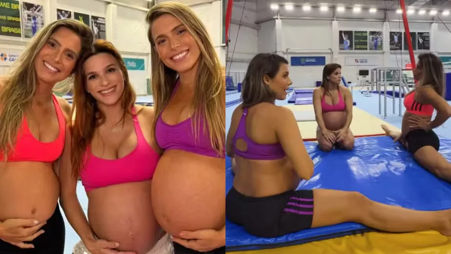 Jade Barbosa e gêmeas Bia e Branca recriam foto icônica grávidas, 10 anos depois