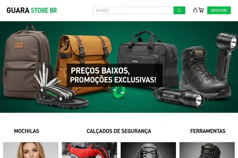 A Guara Store BR é um e-commerce brasileiro especializado em mochilas, bolsas, calçados de segurança, ferramentas e produtos de iluminação. A loja online se destaca por oferecer preços acessíveis, promoções exclusivas e variedade de produtos que atendem tanto ao uso pessoal quanto profissional.