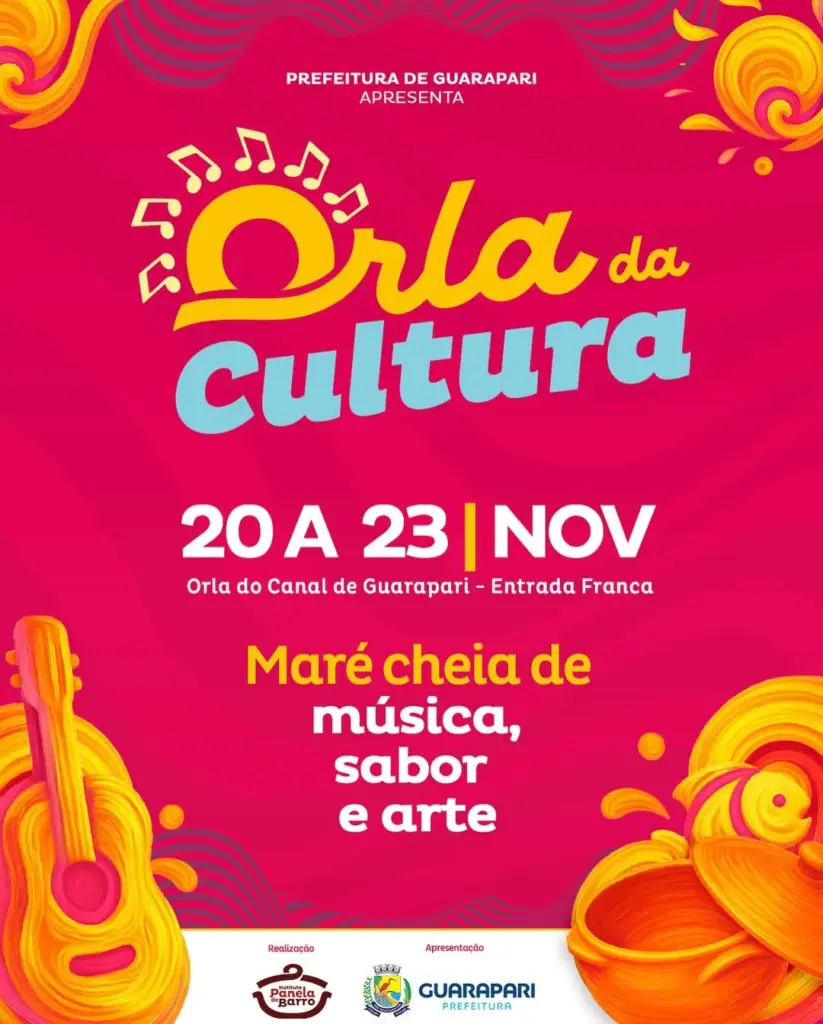 Orla da Cultura movimenta Guarapari com arte, música e gastronomia entre 20 e 23 de novembro