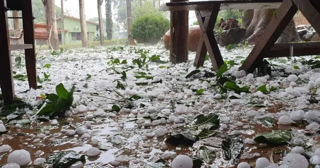 Temporal de granizo surpreende Sarandi e deixa cenário branco nas estradas e plantações 1 Temporal de granizo surpreende Sarandi e deixa cenário branco nas estradas e plantações
