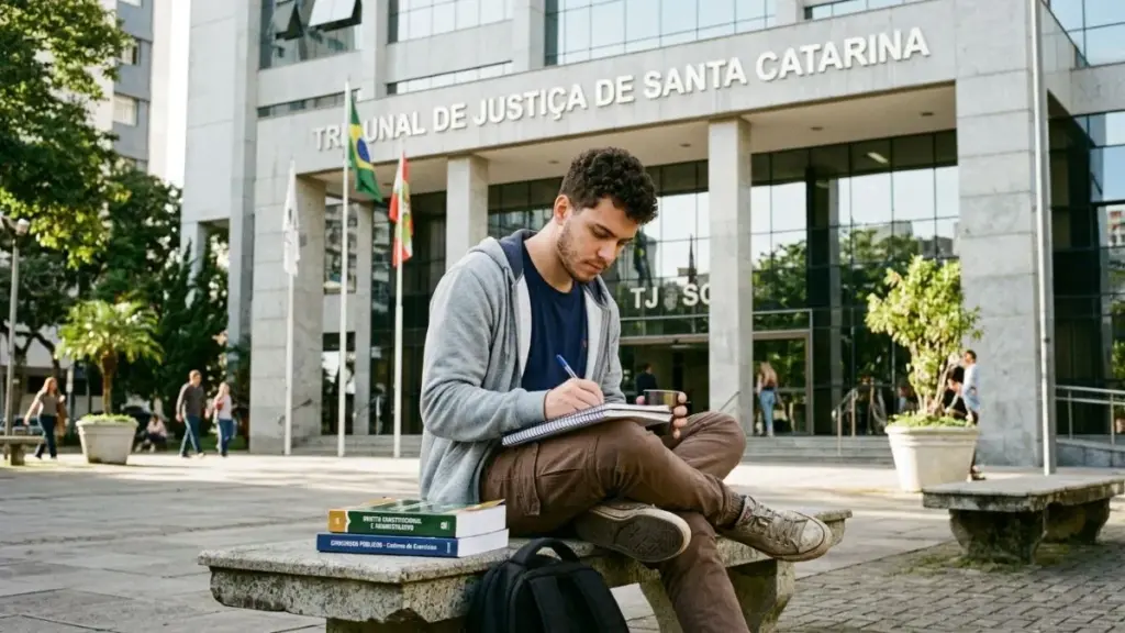 Fachada do Tribunal de Justiça de Santa Catarina em Florianópolis, representando a abertura do edital concurso TJ SC 2026.