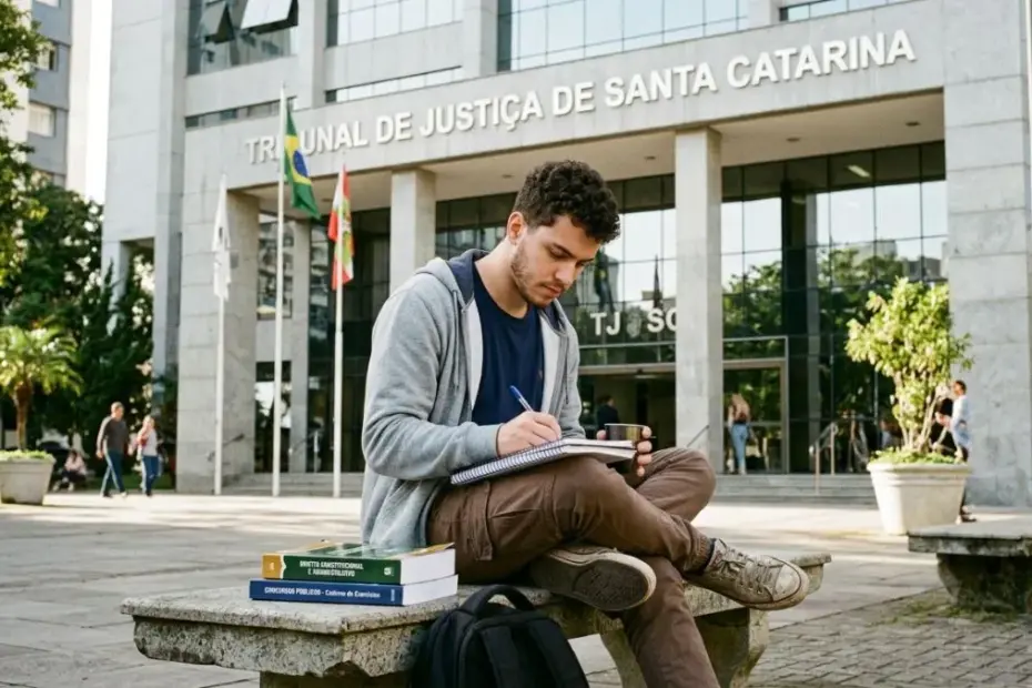 Fachada do Tribunal de Justiça de Santa Catarina em Florianópolis, representando a abertura do edital concurso TJ SC 2026.