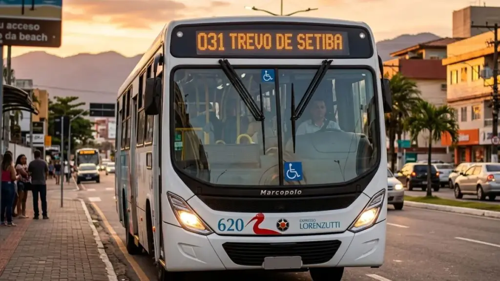 Ponto de ônibus no Trevo de Setiba, Rodovia do Sol, Guarapari (ES) — ponto de partida e chegada da linha 031 da Expresso Lorenzutti.