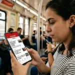 Repórter da Rede Vix Notícias realizando cobertura ao vivo sobre notícias e vagas em Guarapari, com ônibus do sistema Transcol ao fundo.