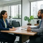 Candidato em entrevista de emprego para as vagas de emprego em Guarapari impulsionadas pela Páscoa de Guarapari 2026.