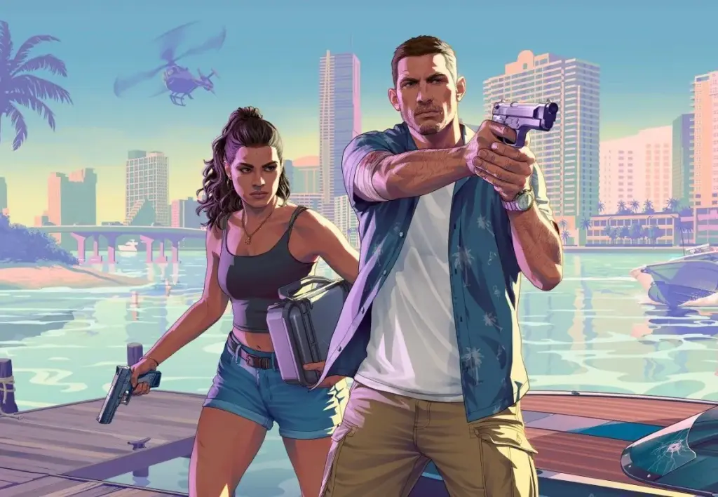 GTA 6 lançamento em 19 de novembro de 2026 com os protagonistas Jason Duval e Lucia Caminos no estado fictício de Leonida