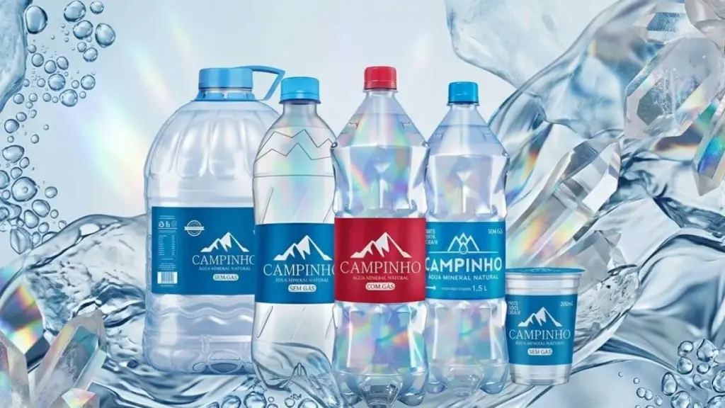 Linha completa de produtos da Água Campinho em destaque para o mercado de Guarapari ES em 2026.