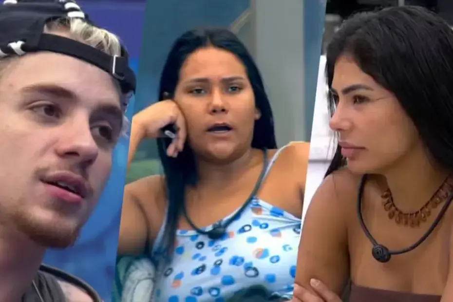Os participantes Juliano Floss, Chaiany Andrade e Marciele Albuquerque durante a formação do 13º Paredão do BBB 26 em abril de 2026.