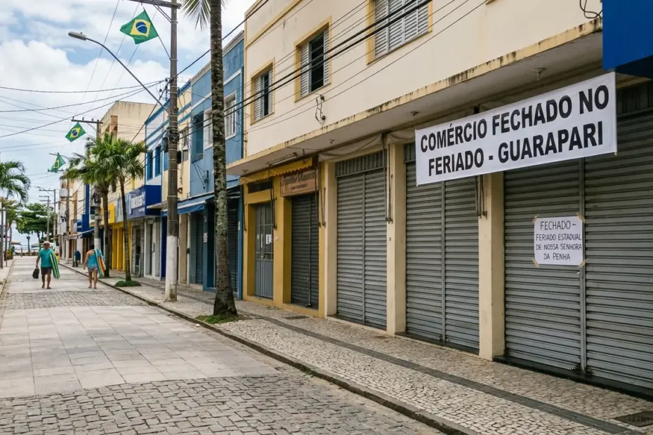 Comércio fechado em Guarapari durante o feriado estadual de Nossa Senhora da Penha em 13 de abril de 2026.
