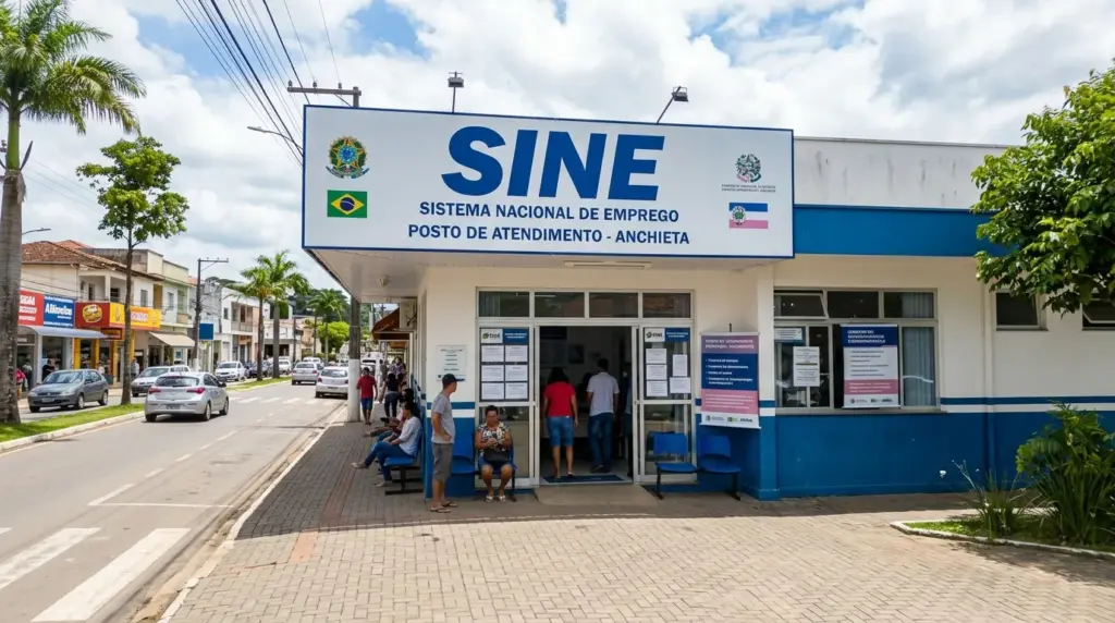 Fachada da Casa do Cidadão em Anchieta, onde funcionam as Vagas de emprego em Anchieta hoje através do Sine.