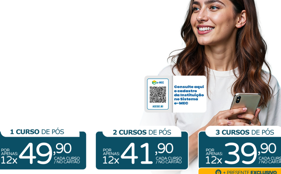 Imagem de banner da Facuminas destacando 1.500 cursos de pós-graduação com diploma reconhecido pelo MEC.
