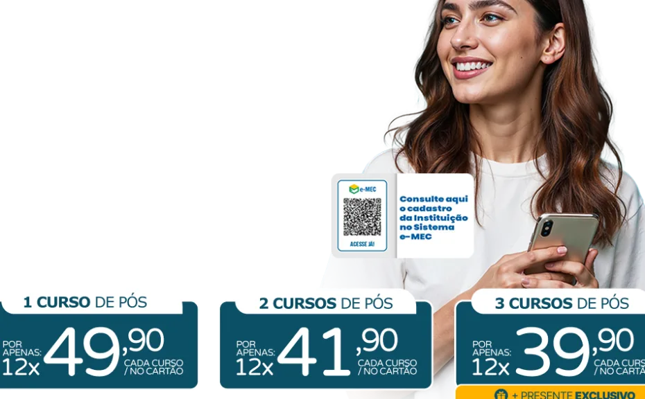 Imagem de banner da Facuminas destacando 1.500 cursos de pós-graduação com diploma reconhecido pelo MEC.