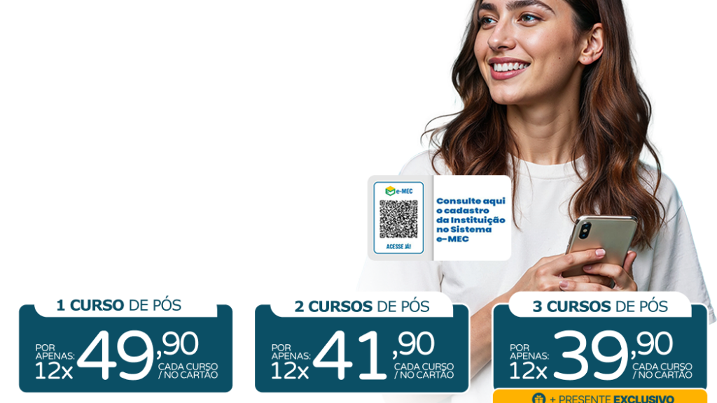 Imagem de banner da Facuminas destacando 1.500 cursos de pós-graduação com diploma reconhecido pelo MEC.