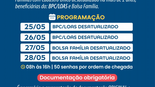 Guarapari anuncia atualização cadastral do Cadastro Único até 28 de maio