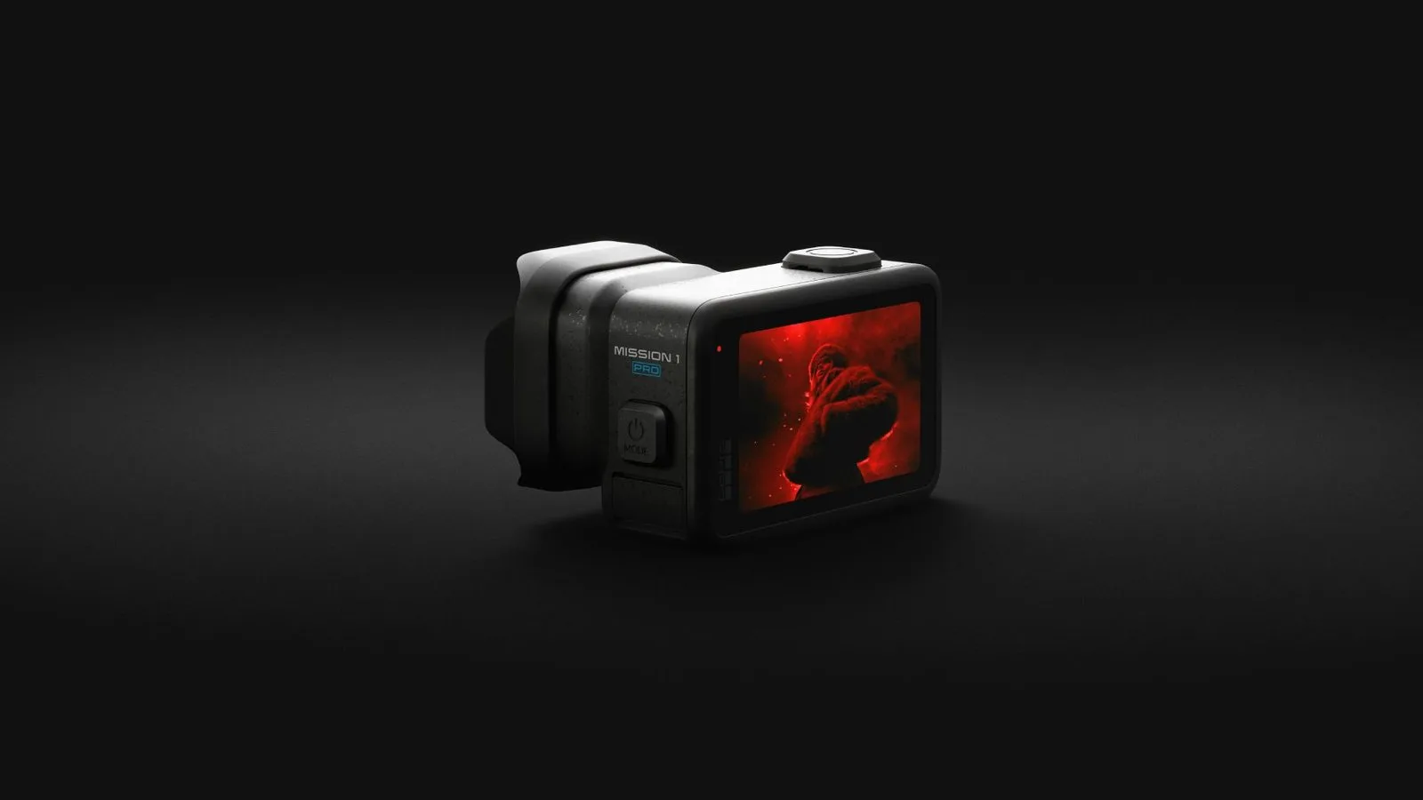 Imagem de lançamento da GoPro Mission 1 Pro, câmera profissional com 50 MP e 8K, ideal para ambientes de baixa luz.