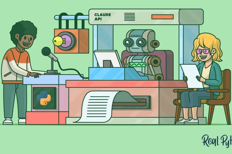 Imagem de um desenvolvedor programando em Python, com código da API Claude na tela, ilustrando um tutorial passo a passo.