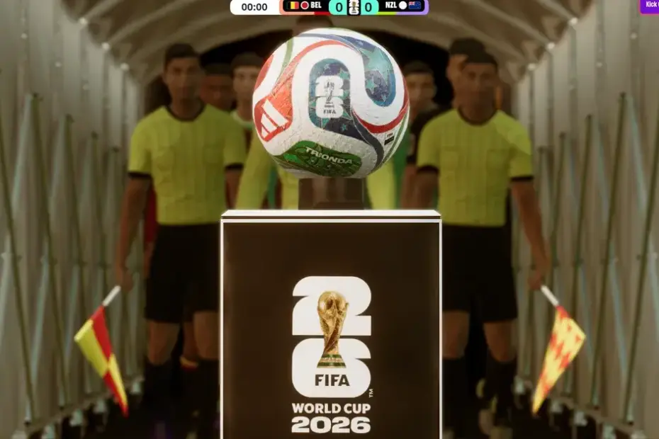 Imagem do jogo Football Manager 26, destacando a nova função de técnico na Copa do Mundo 2026.