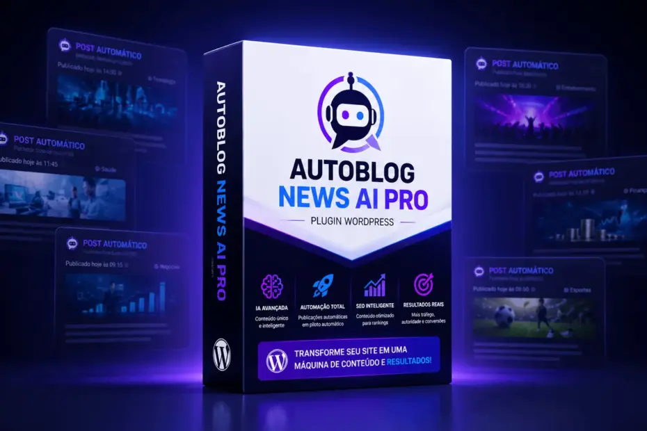 "Imagem do plugin AutoBlog News AI Pro, otimizando produção de conteúdo e SEO para WordPress com inteligência artificial."