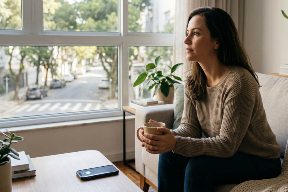 "Pessoa analisando notificações no smartphone, refletindo sobre a inteligência emocional e controle digital."