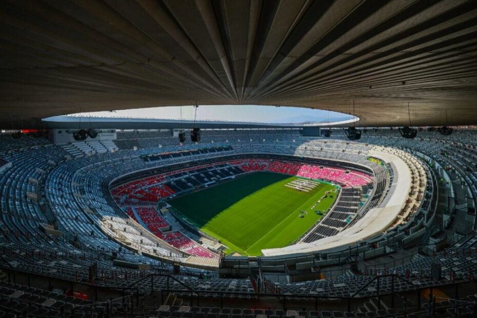 Estádio Azteca iluminado durante a cerimônia de abertura da Copa do Mundo 2026 no dia 11 de junho.