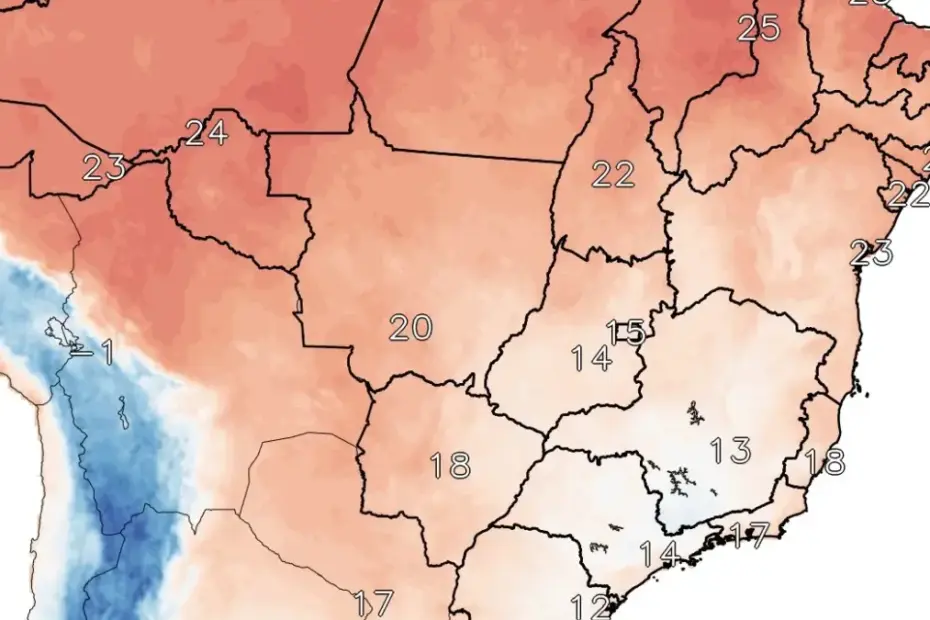 Frente fria provoca queda de temperaturas no Sul do Brasil e chuvas no Sudeste em junho de 2026.