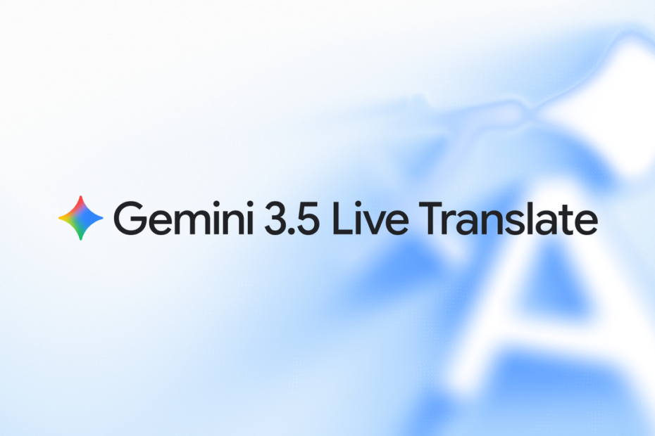Google lança Gemini 3.5 Live Translate, destacando a interface do novo modelo de tradução de voz em um dispositivo móvel.