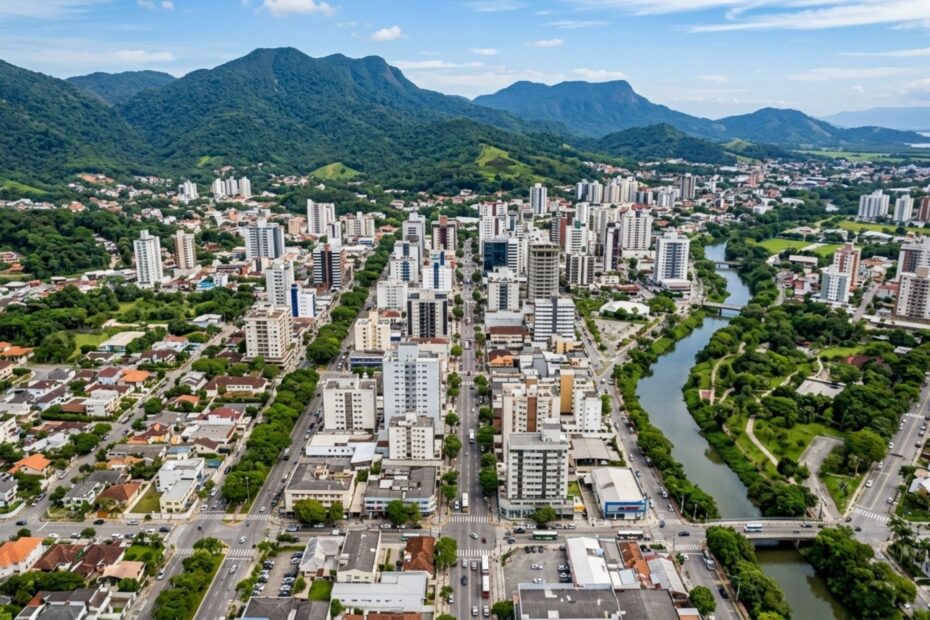 Joinville, cidade de Santa Catarina, com paisagens urbanas e infraestrutura destacada.