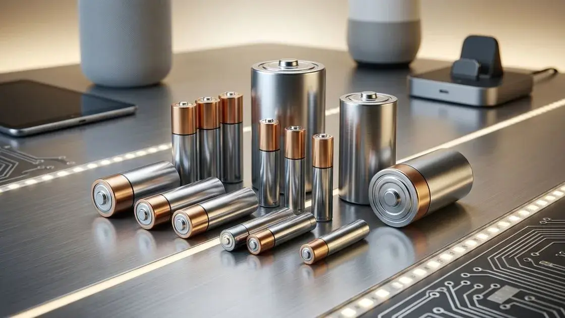 Pilhas AA e AAA em diferentes formatos, destacando suas capacidades de até 3000 mAh.