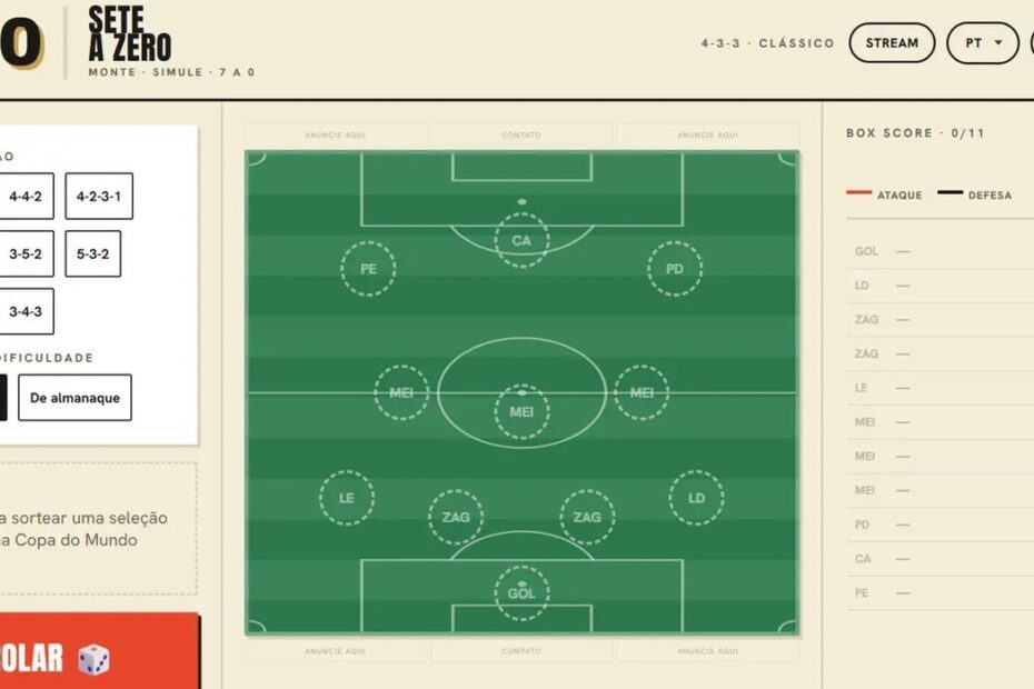 Torcedores participam do jogo "7 a 0", montando escalações históricas de futebol em ambiente animado.